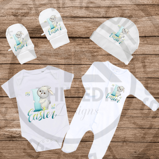 My First Easter Personalized Baby Gift Set - Gentle Grey Bunny - Phimedil Designs